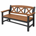 Gartenbank 120 x 65 x 85 cm aus Holz und Metall Braun Schwarz mit Armlehnen
