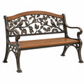 Gartenbank 125 x 60 x 88 cm Metall Braun Holzoptik Vogelmotiv Klassisch