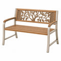 Gartenbank 122 x 60 x 88 cm aus Metall Holz und Geflecht in Naturbraun Beige