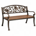 Gartenbank 122 cm aus Metall und Holz Braun mit Blumenmuster klassisch
