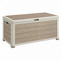 Garten-Aufbewahrungsbox 120 x 55 x 60 cm Kunststoff Beige Holzoptik mit Klappdeckel