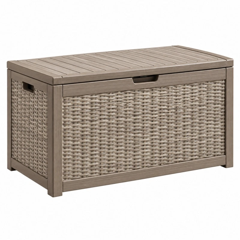 Aufbewahrungsbox 117 x 45 x 57 cm Kunststoff Taupe Rattanoptik mit Deckel