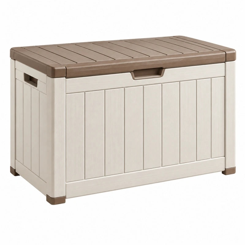 Aufbewahrungsbox 120 cm x 55 cm x 60 cm Kunststoff Beige Braun - Gartenbox mit Deckel und Sitzfläche