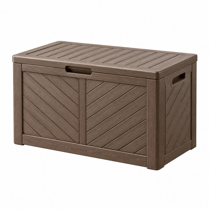 Aufbewahrungsbox 120 x 53 x 57 cm Kunststoff Braun für Garten Holzoptik mit Deckel