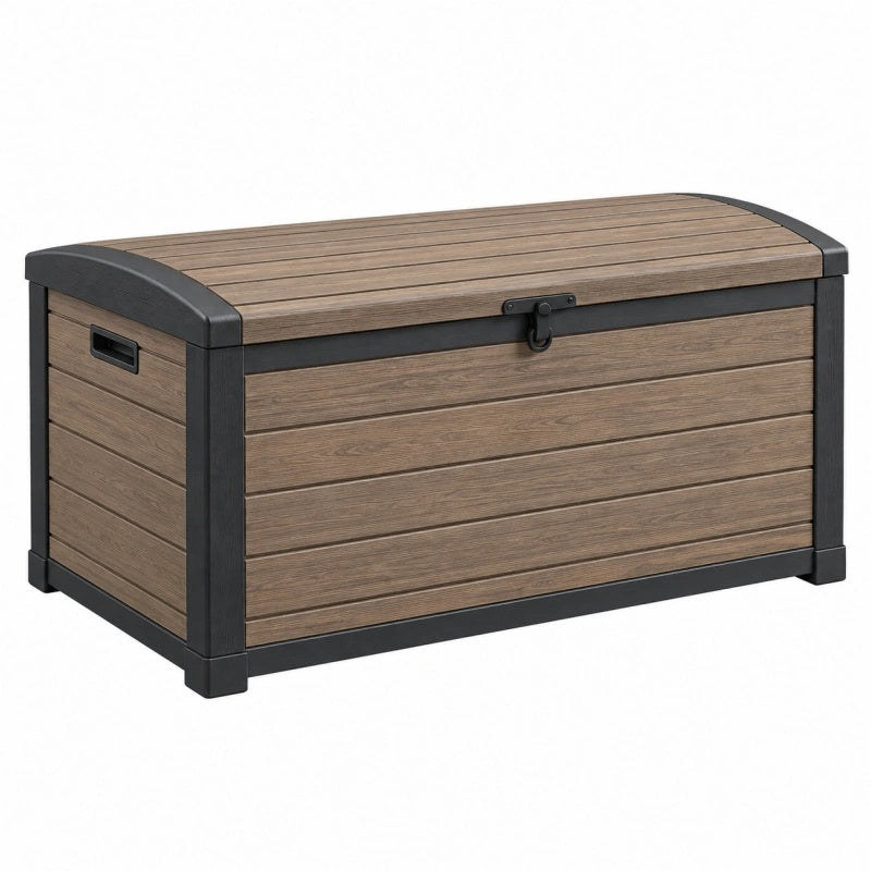 Garten-Aufbewahrungsbox 120 x 60 x 65 cm Kunststoff Braun Schwarz mit Deckel und Verschluss