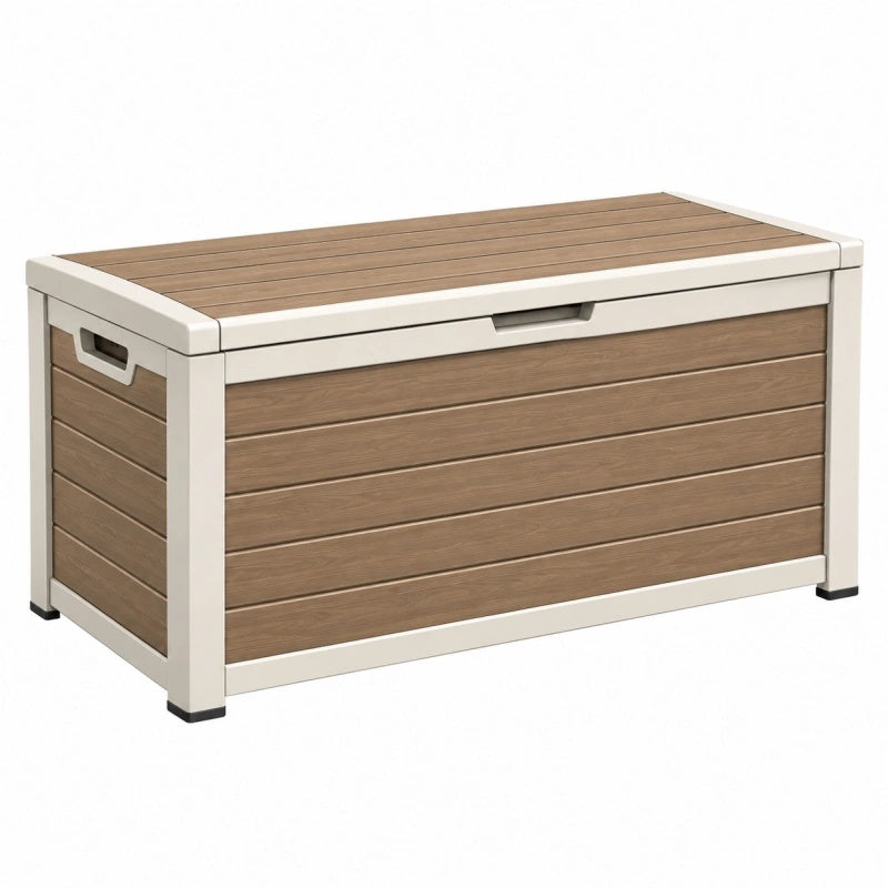 Garten-Aufbewahrungsbox 120 x 60 x 63 cm Kunststoff in Holzoptik Braun Weiß mit Deckel