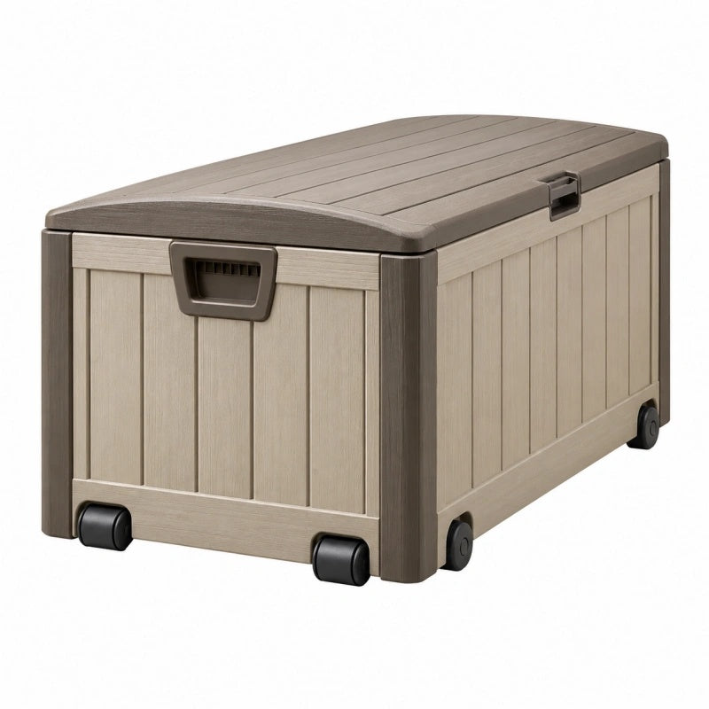 Aufbewahrungsbox 117 x 45 x 57 cm aus Kunststoff Taupe mit Rollen für den Außenbereich