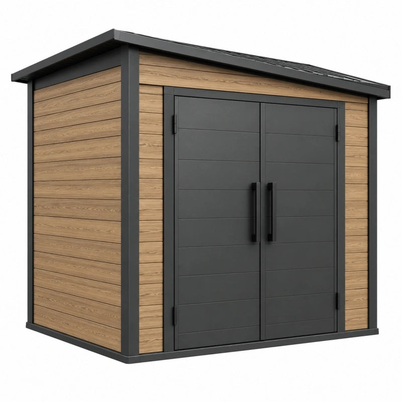 Geräteschuppen 180 x 100 x 180 cm Holzoptik Anthrazit - Doppeltür Gartenaufbewahrung