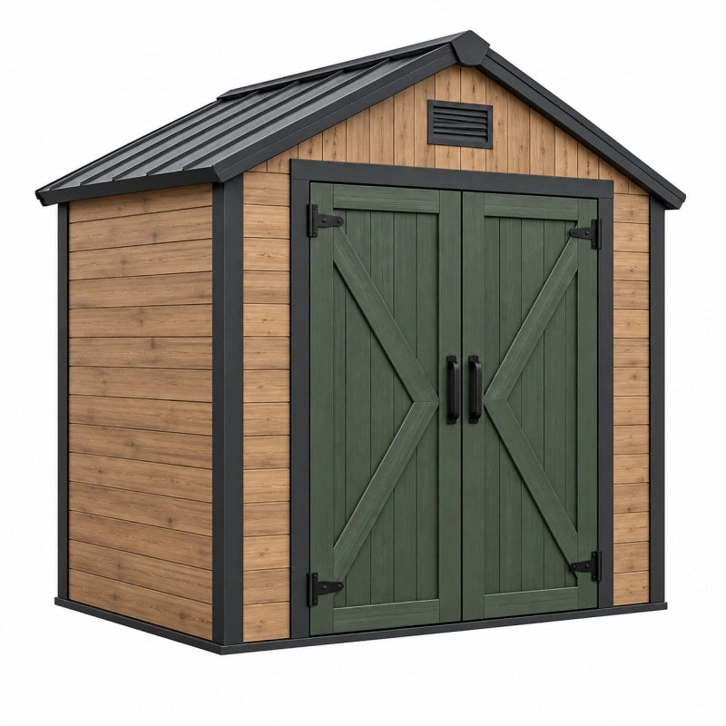 Gartenhaus 180 x 120 x 200 cm in Holzoptik Braun Grün mit Doppeltür und Satteldach