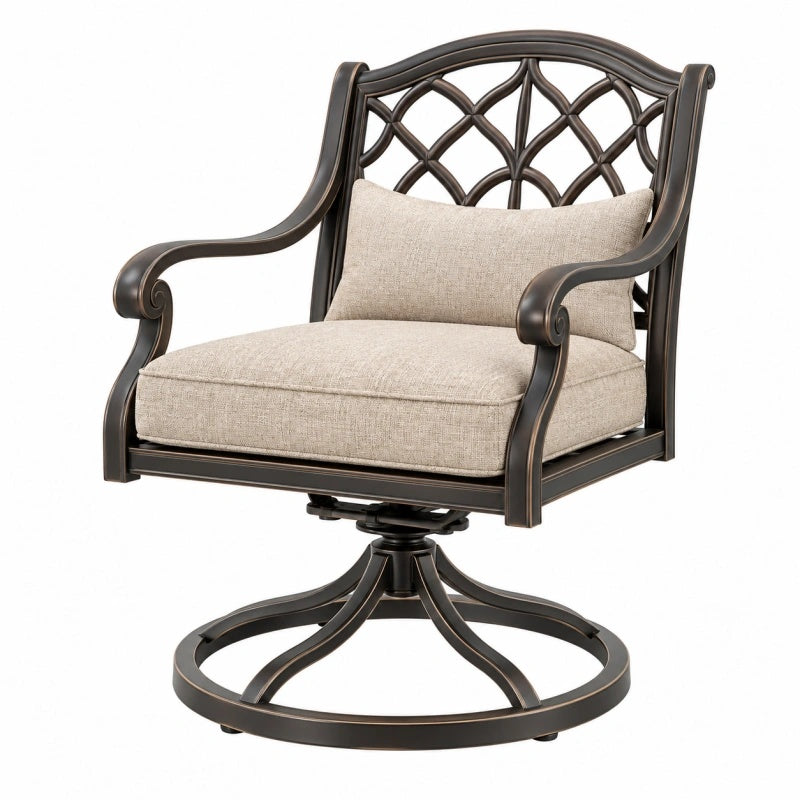 Garten-Drehsessel 76 x 76 x 98 cm Metall Dunkelbraun Beige mit Drehfunktion