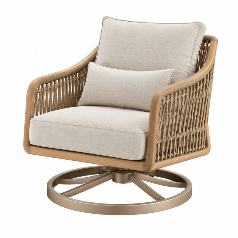 Drehsessel 82 x 88 x 90 cm Beige Holz Seilgeflecht gepolstert für Wohnbereich