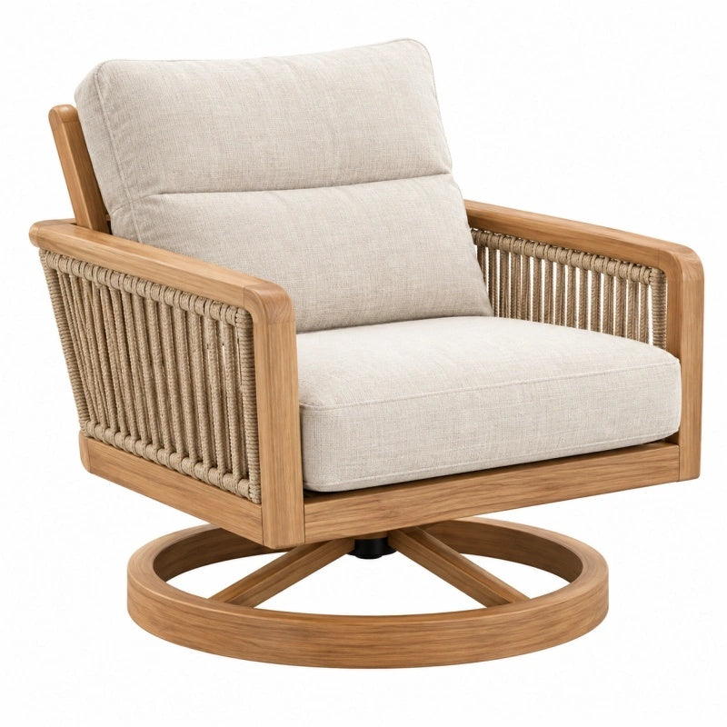 Garten-Drehsessel 82 x 76 x 88 cm Holz Beige mit Seilgeflecht für Terrasse im modernen Stil