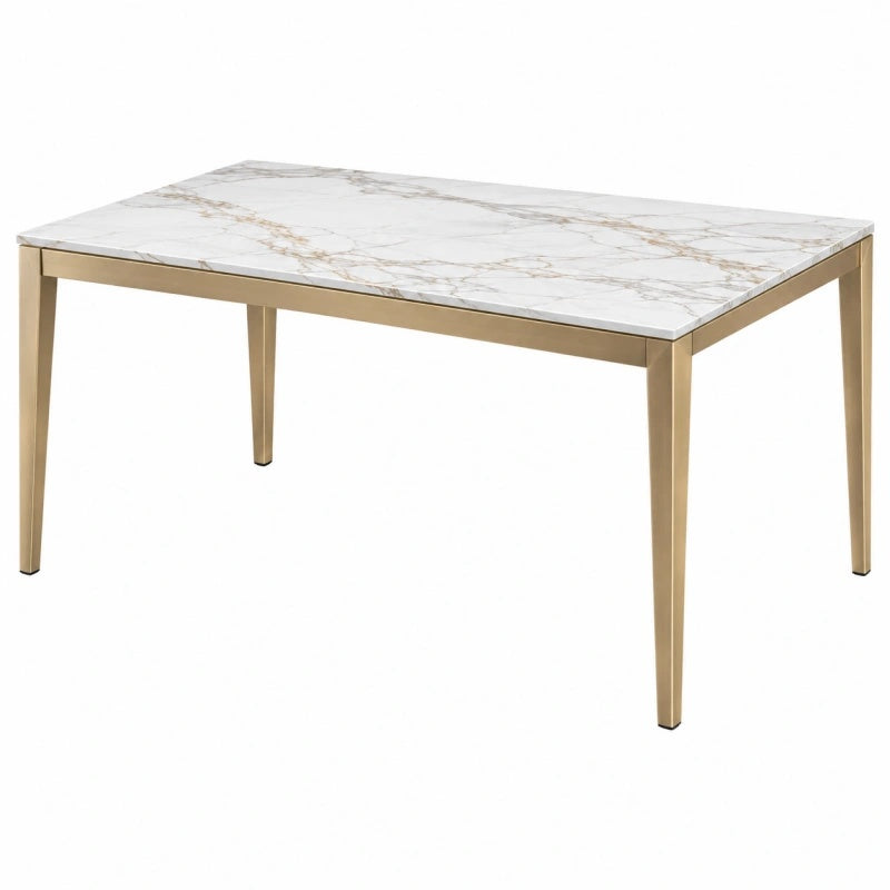 Esstisch 160 x 90 cm in Weiß Gold mit Marmoroptik und Metallgestell