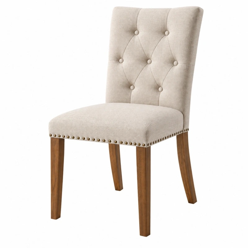 Esszimmerstuhl 50 x 60 x 100 cm beige Textilbezug Holzbeine Chesterfield-Stil