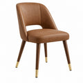 Esszimmerstuhl 52 x 59 x 82 cm in Cognacbraun - Kunstleder mit Holzbeinen im Mid-Century-Stil