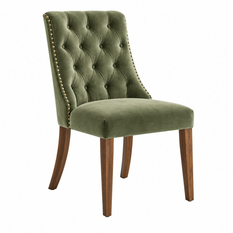 Polsterstuhl 55 x 65 x 100 cm Samt Olivgrün Holzbeine Chesterfield-Stil