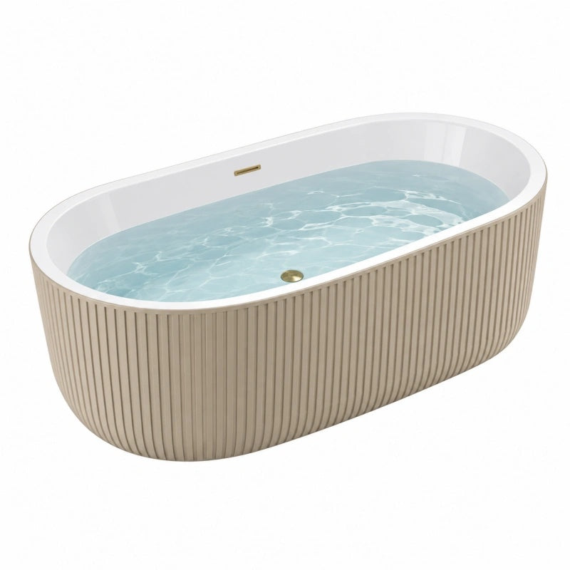 Freistehende Badewanne 170 x 75 x 58 cm Acryl Beige Weiß mit geriffelter Oberfläche