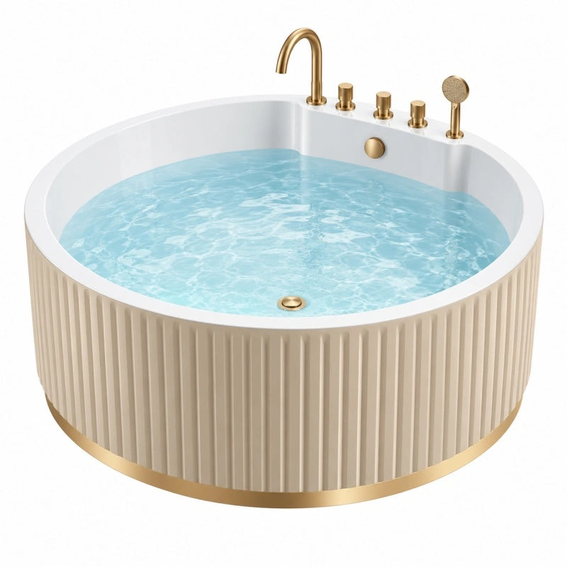 Freistehende Badewanne Ø150 cm Acryl Weiß Gold Rund mit Armatur